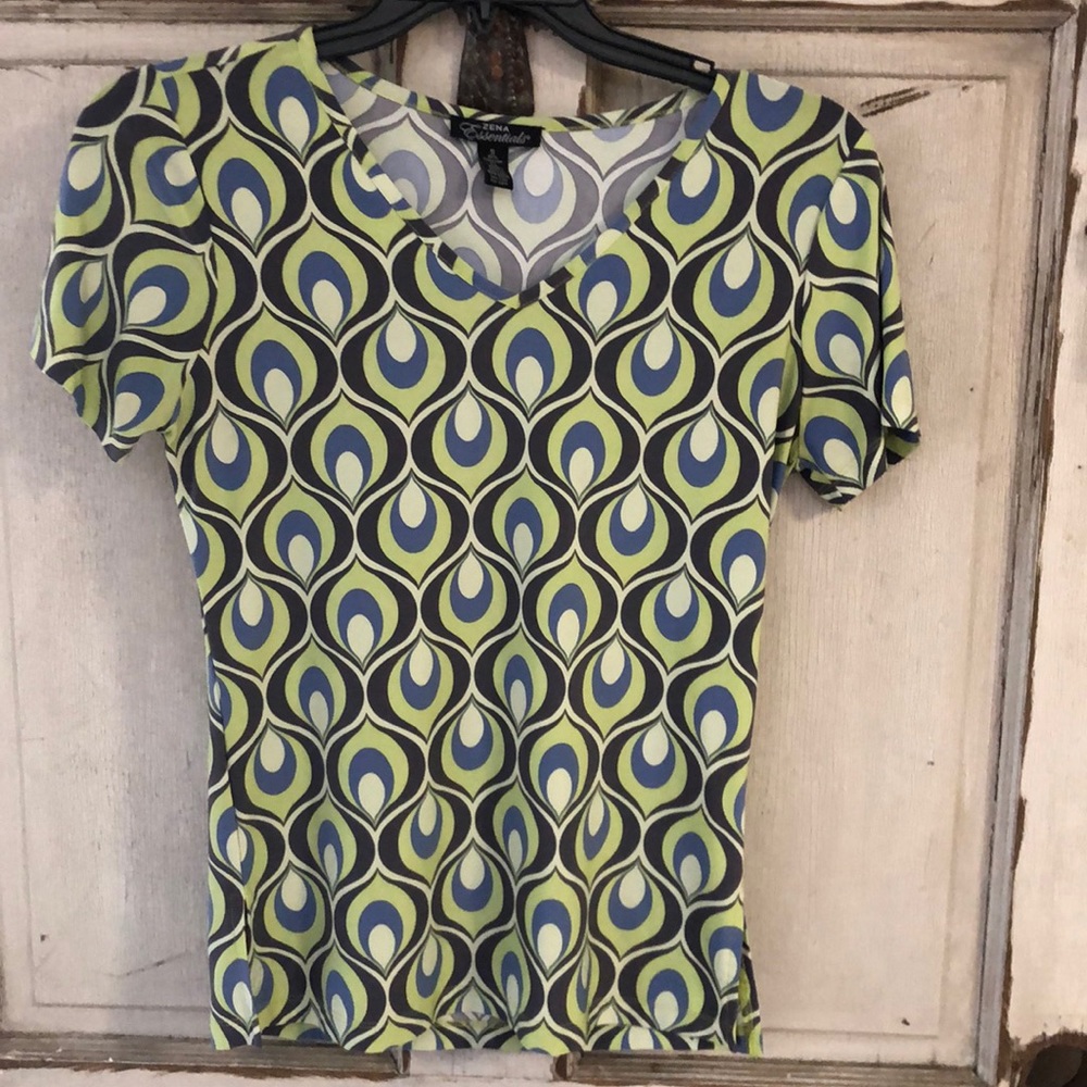Zena Essentials Summer Top Spandex Spring Vacation Size S Green Blue Blo…